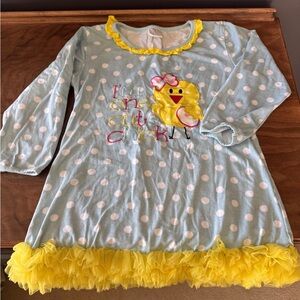 Girls Blue Polka Dot Nightgown with Yellow Chick Applique